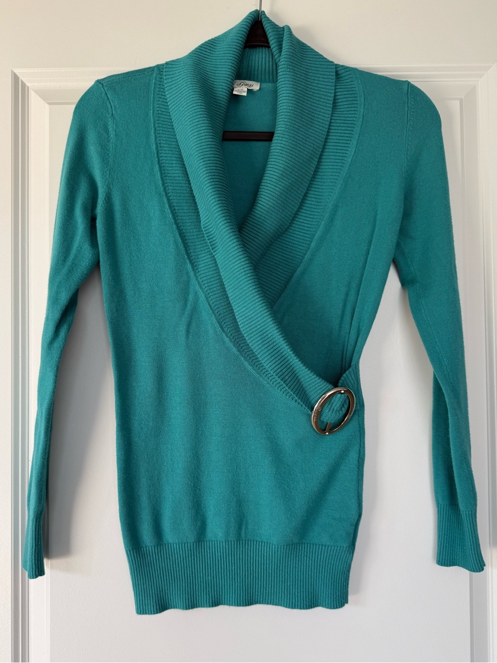 Guess Teal Wrap Sweater with Gold Buckle